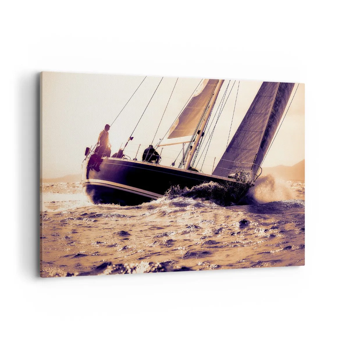 Bild auf Leinwand - Leinwandbild - Eine Yacht auf stürmischer See im Licht der untergehenden Sonne - 100x70cm - Segle, Seemann - Moderne Wanddekoration für Wohnzimmer und Schlafzimmer ARTTOR