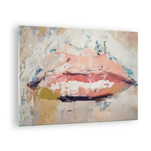 Glasbild - Bild auf glas - Abstraktes Bild von Lippen in einer expressiven Maltechnik - 70x50cm - Es weckt die Sinne - Moderne Wanddekoration für Wohnzimmer und Schlafzimmer ARTTOR