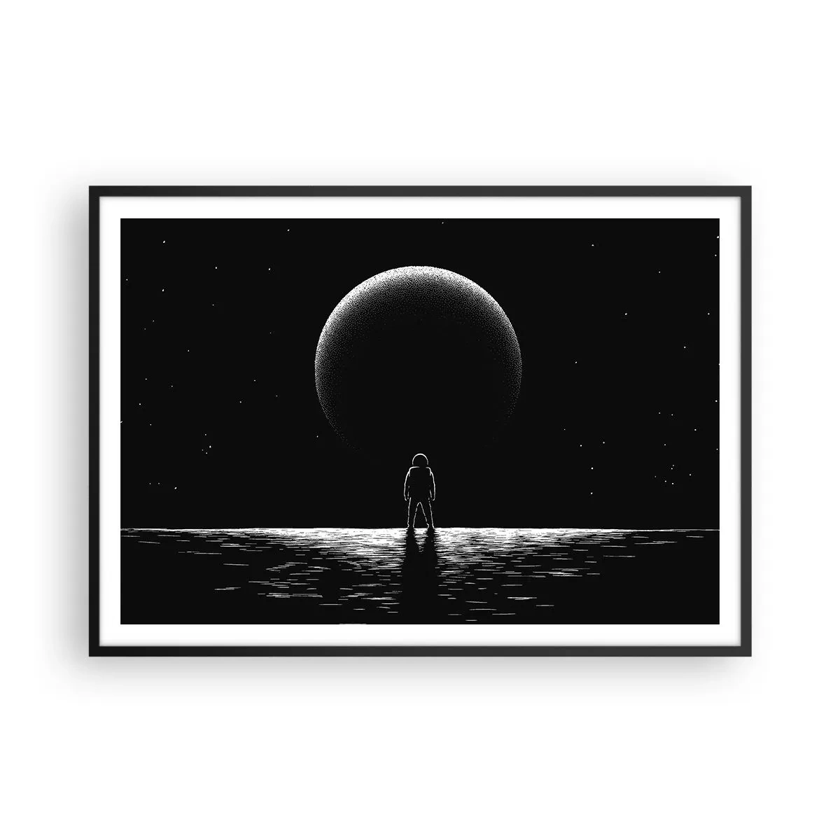 Poster in einem schwarzem Rahmen - Ein Astronaut vor dem Hintergrund eines großen Planeten im Weltraum - 100x70cm - Angesicht zu Angesicht - Moderne Wanddekoration für Wohnzimmer und Schlafzimmer ARTTOR