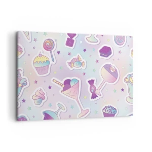 Bild auf Leinwand - Leinwandbild - Pastellmuster mit Süßigkeiten und Desserts - 120x80cm - Dass es jeden Tag ein Geburtstag wäre - Moderne Wanddekoration für Wohnzimmer und Schlafzimmer ARTTOR