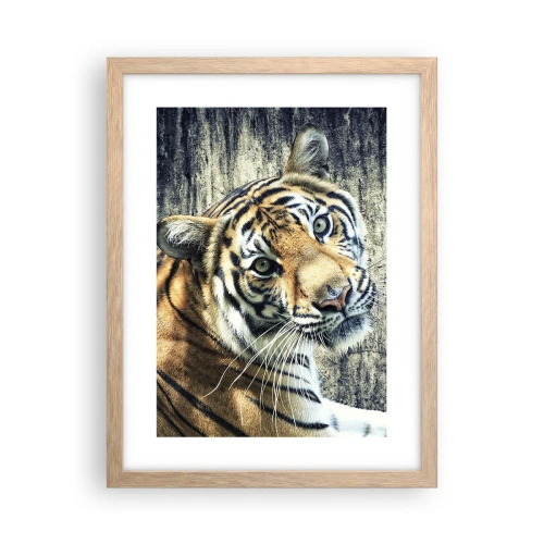 Poster in einem Rahmen aus heller Eiche - Portrait in Lichtstrahlen - 30x40 cm