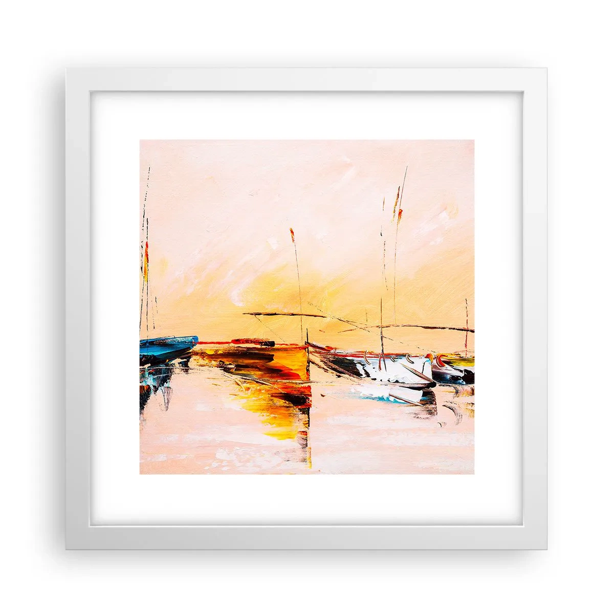 Poster in einem weißen Rahmen - Abend im Yachthafen - 30x30 cm