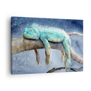 Bild auf Leinwand - Leinwandbild - Blauer Leguan ruht auf einem Ast - 70x50cm - Es ist gut! - Moderne Wanddekoration für Wohnzimmer und Schlafzimmer ARTTOR