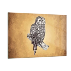 Glasbild - Bild auf glas - Ornamentale Eule auf Sepia-Hintergrund - 120x80cm - Kunstvolle Ornamente der Weisheit - Moderne Wanddekoration für Wohnzimmer und Schlafzimmer ARTTOR