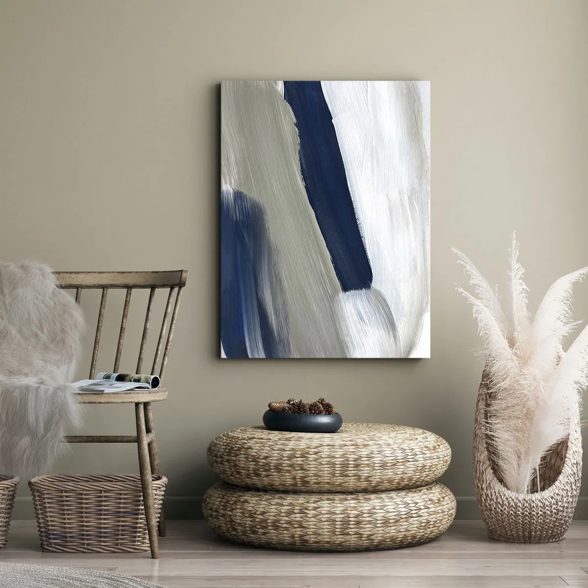 Bild auf Leinwand - Leinwandbild - Abstrakte Pinselstriche in Blau- und Grautönen - 50x70cm - Begegnung mit dem Weißsein - Moderne Wanddekoration für Wohnzimmer und Schlafzimmer ARTTOR
