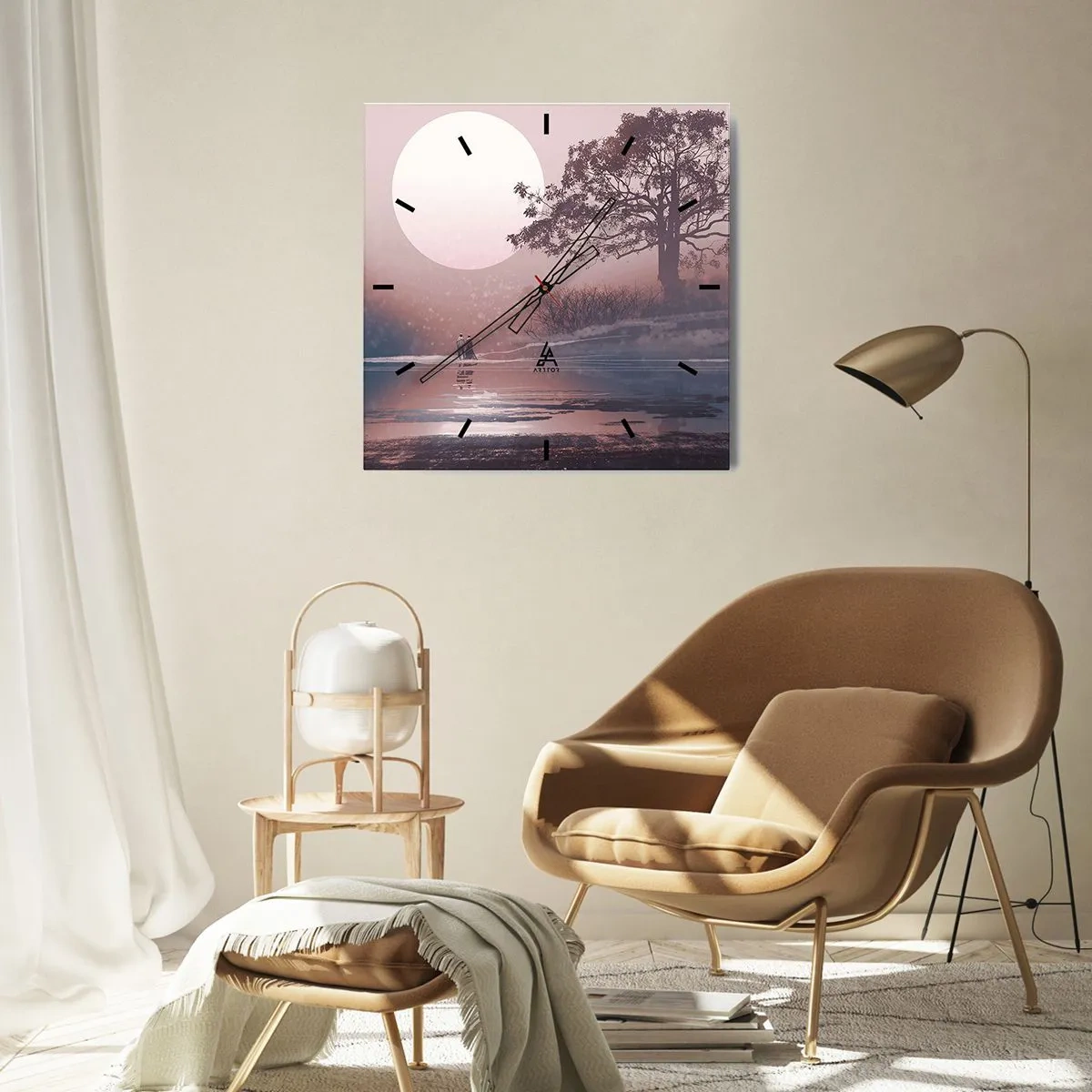 Wanduhr - Glasuhr - Romantische Szene mit dem Mond und einem Baum am Wasser - 30x30cm - Wunder der Nacht - Moderne Wanddekoration für Wohnzimmer und Schlafzimmer ARTTOR