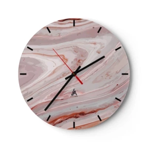 Wanduhr - Glasuhr - Ein abstraktes marmorähnliches Muster in Beige- und Rosatönen. - 30x30cm - Rosa Flüssigkeit - Moderne Wanddekoration für Wohnzimmer, Küche und Schlafzimmer ARTTOR