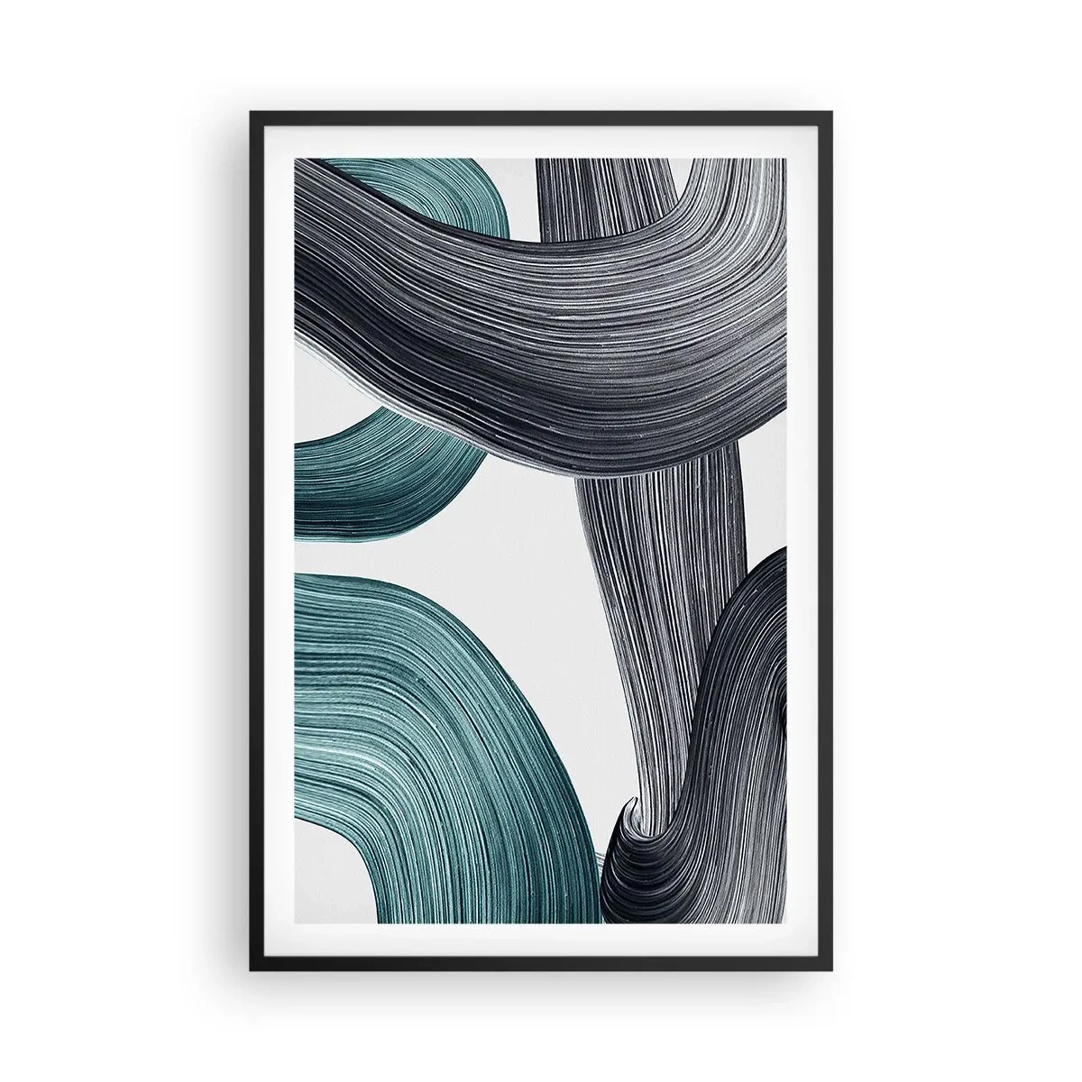 Poster in einem schwarzem Rahmen - Smaragdgrüne und schwarze Pfade - 61x91 cm