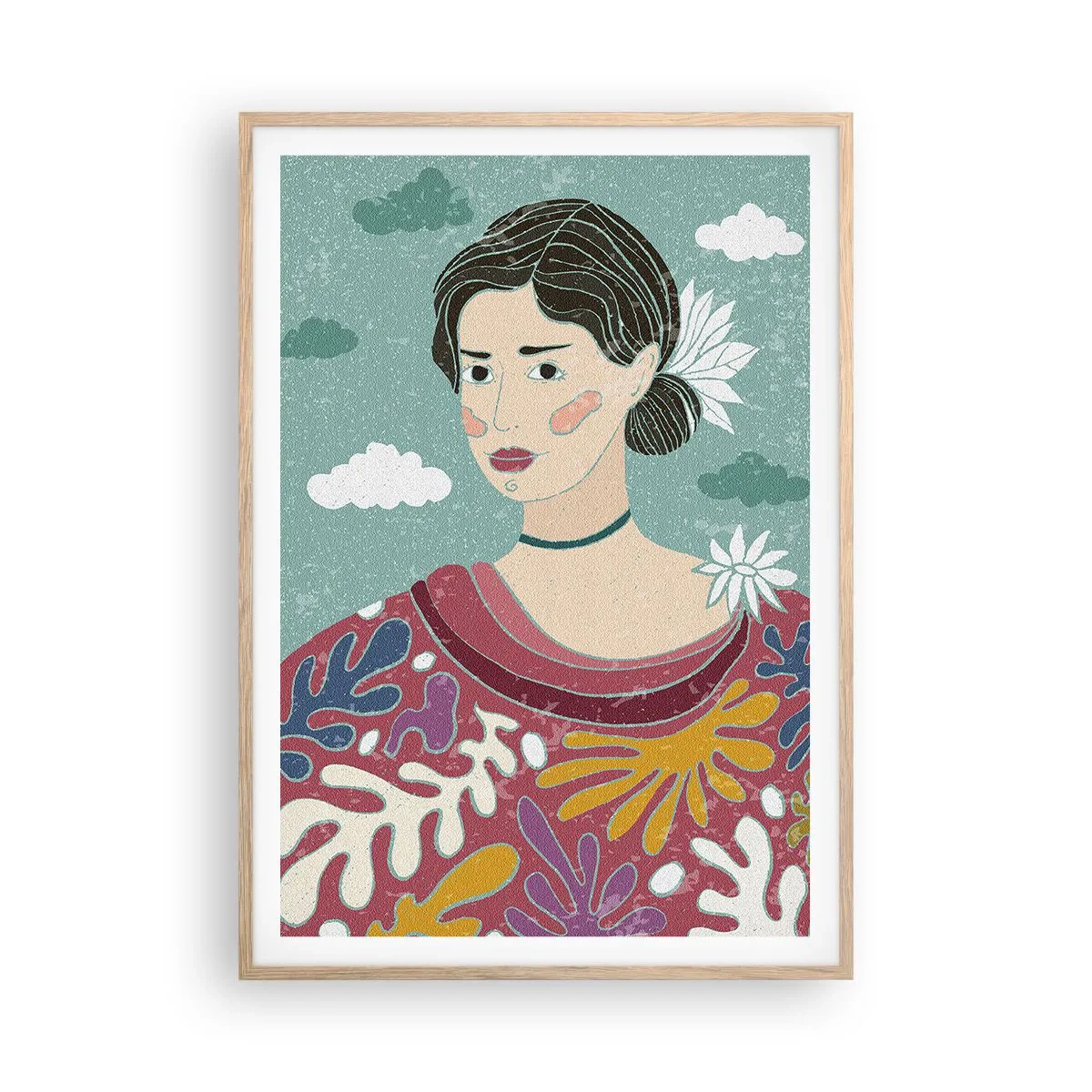 Poster in einem Rahmen aus heller Eiche - Mit Melancholie im Blick - 70x100 cm