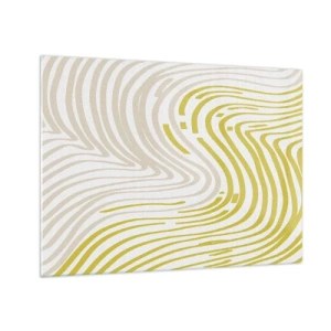 Glasbild - Bild auf glas - Organische Linien in Beige- und Limettentönen auf weißem Hintergrund - 70x50cm - Komposition mit sanfter Biegung - Moderne Wanddekoration für Wohnzimmer und Schlafzimmer ARTTOR