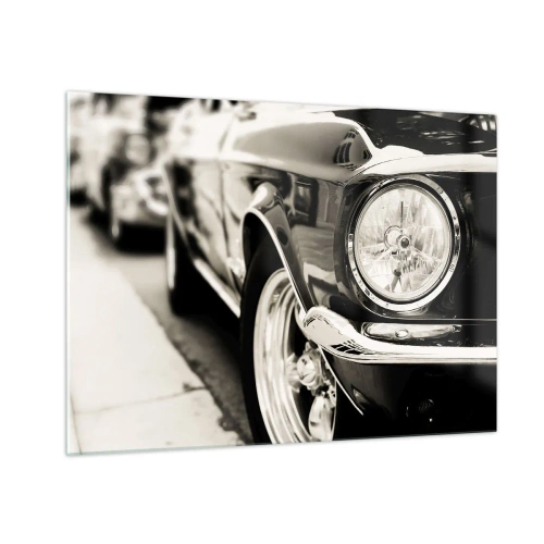 Glasbild - Bild auf glas - Nahaufnahme der Front eines Oldtimers in Sepia - 70x50cm - Dauerhafter Glanz - Moderne Wanddekoration für Wohnzimmer und Schlafzimmer ARTTOR