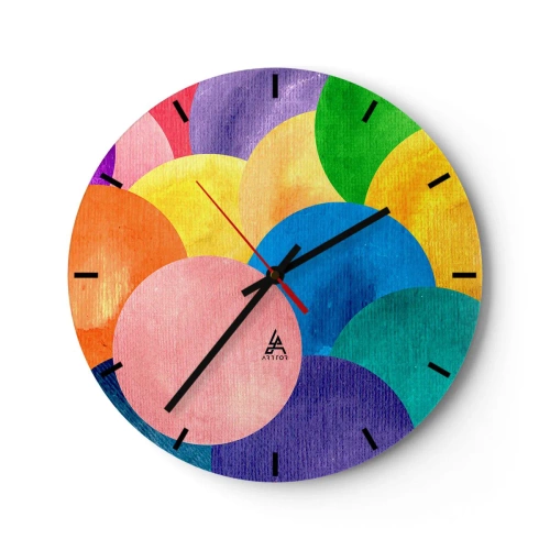 Wanduhr - Glasuhr - Bunte Kreise im Aquarellstil auf hellem Hintergrund - 30x30cm - Die ursprüngliche Fülle des Lebens - Moderne Wanddekoration für Wohnzimmer, Küche und Schlafzimmer ARTTOR
