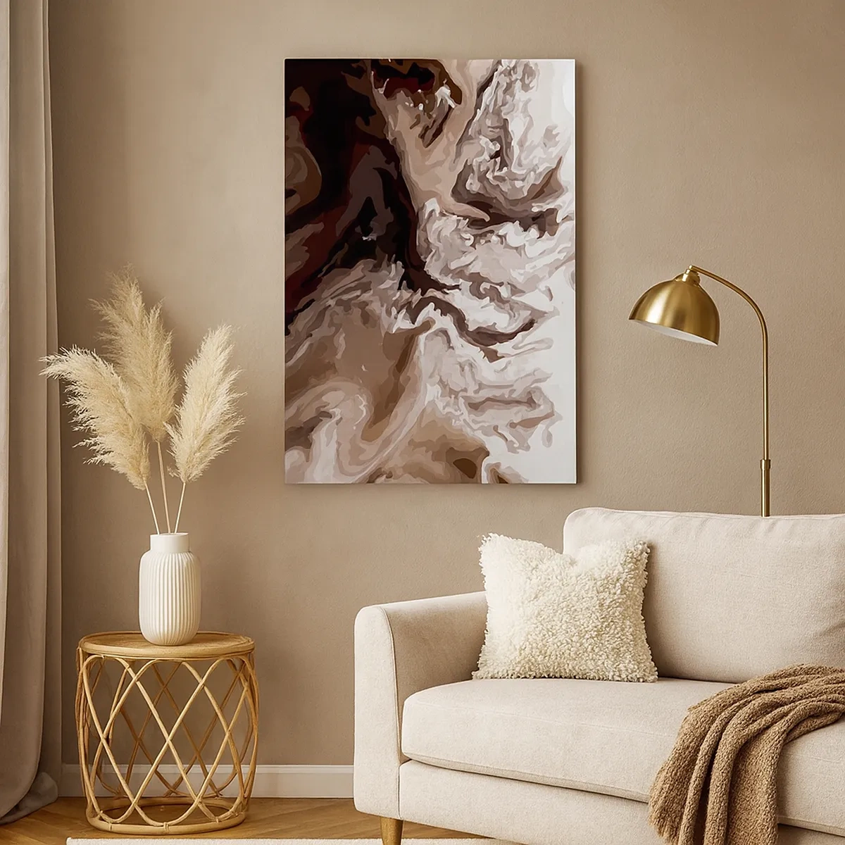 Bild auf Leinwand - Leinwandbild - Abstraktion in Brauntönen mit dynamischen Linien - 50x70cm - Farbkontrast - Moderne Wanddekoration für Wohnzimmer und Schlafzimmer ARTTOR