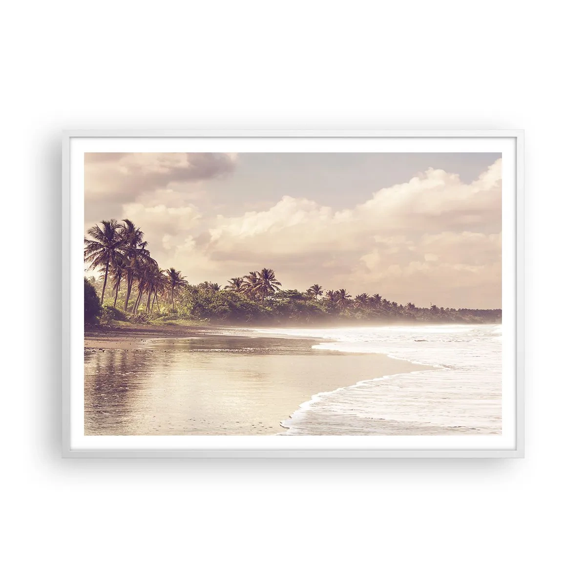 Poster in einem weißen Rahmen - Die Liebkosung der Wellen - 100x70 cm