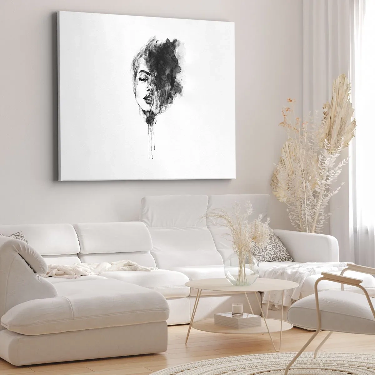 Bild auf Leinwand - Leinwandbild - Künstlerisches Frauenporträt in Aquarelltechnik mit abstrakten Details - 100x70cm - Wovon träumt das Mädchen - Moderne Wanddekoration für Wohnzimmer und Schlafzimmer ARTTOR