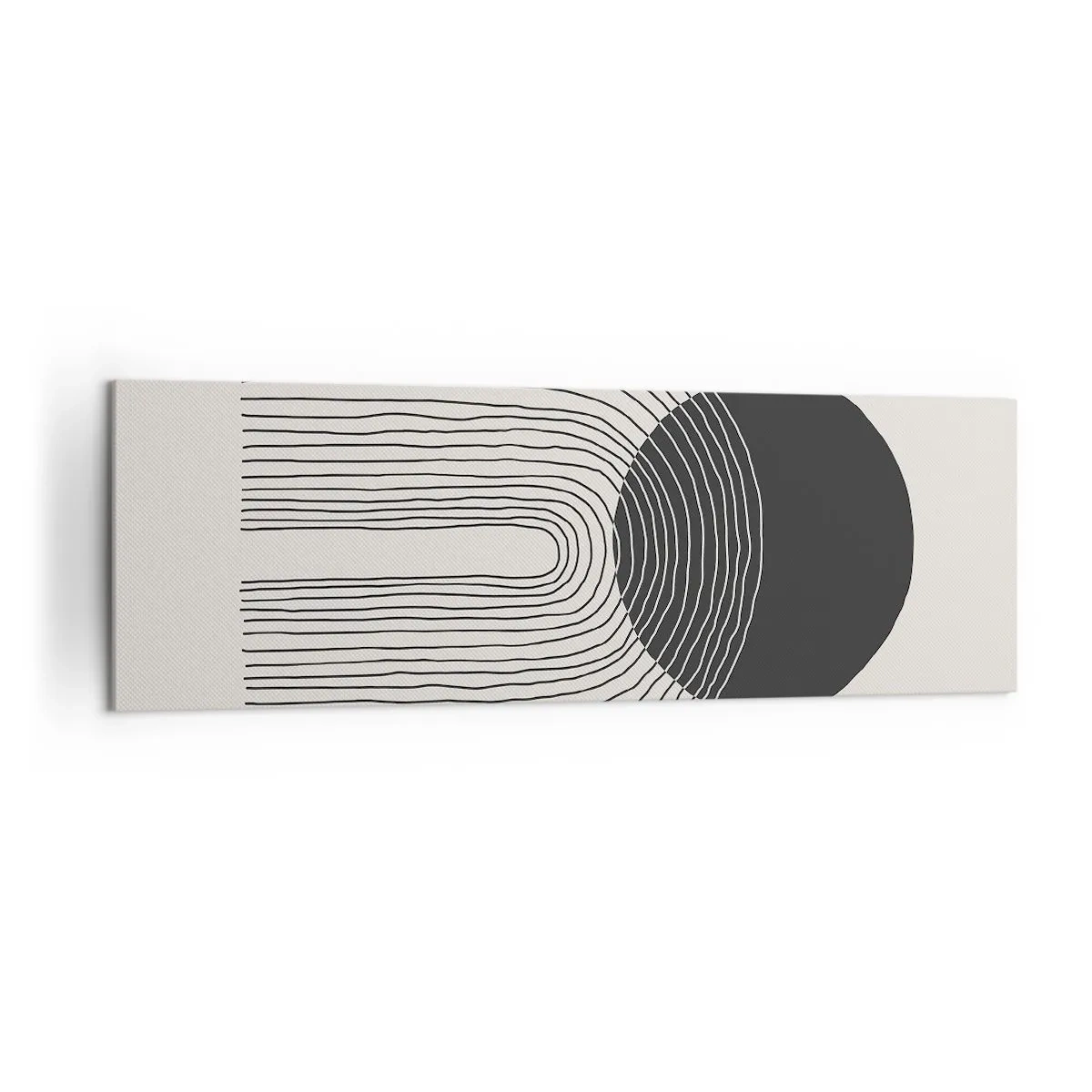 Bild auf Leinwand - Leinwandbild - Abstraktes Muster mit Linien und einem schwarzen Kreis auf hellem Hintergrund - 160x50cm - Zittern und Vertrauen - Moderne Wanddekoration für Wohnzimmer und Schlafzimmer ARTTOR