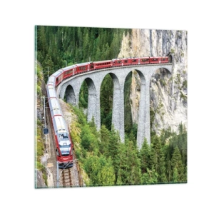 Glasbild - Bild auf glas - Eisenbahn für Bergblick - 70x70 cm