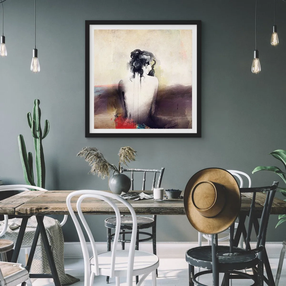 Poster in einem schwarzem Rahmen - Glatte Linien, ovale Formen - 60x60 cm