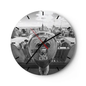 Wanduhr - Glasuhr - Fernglas mit Blick auf die Skyline von New York - 30x30cm - Stadt über den Städten - Moderne Wanddekoration für Wohnzimmer, Küche und Schlafzimmer ARTTOR