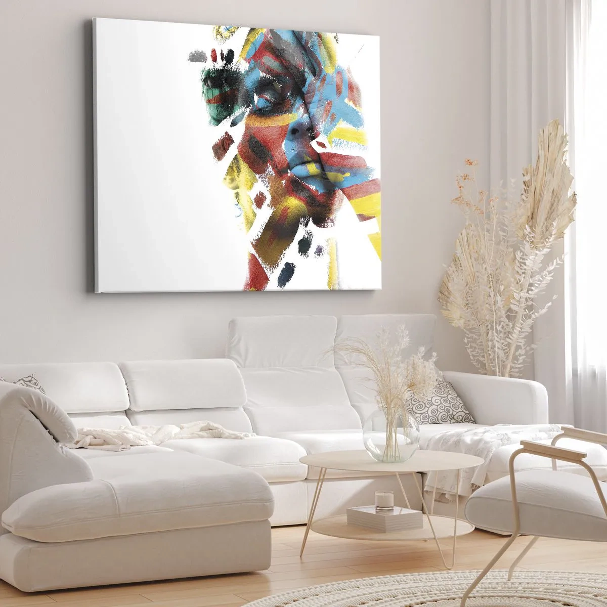 Bild auf Leinwand - Leinwandbild - Abstraktes Porträt in lebendigen Farben - 70x50cm - Eine bunte Persönlichkeit - Moderne Wanddekoration für Wohnzimmer und Schlafzimmer ARTTOR