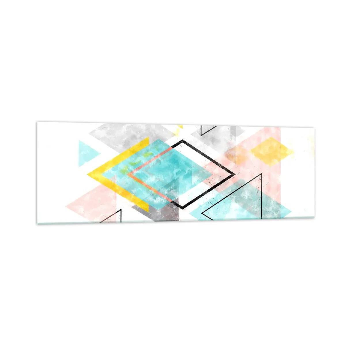 Glasbild - Bild auf glas - Bunte geometrische Muster auf weißem Hintergrund - 160x50cm - Geometrisches Spiel - Moderne Wanddekoration für Wohnzimmer und Schlafzimmer ARTTOR