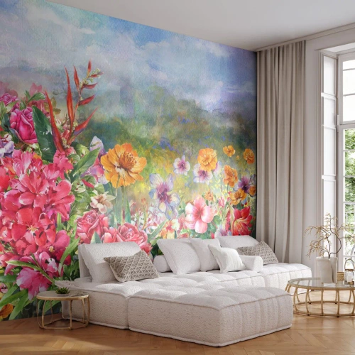 Fototapete Premium Canvas - Ein Garten, der verrückt geworden ist - Blumen, Garten, Natur - 200x140 cm