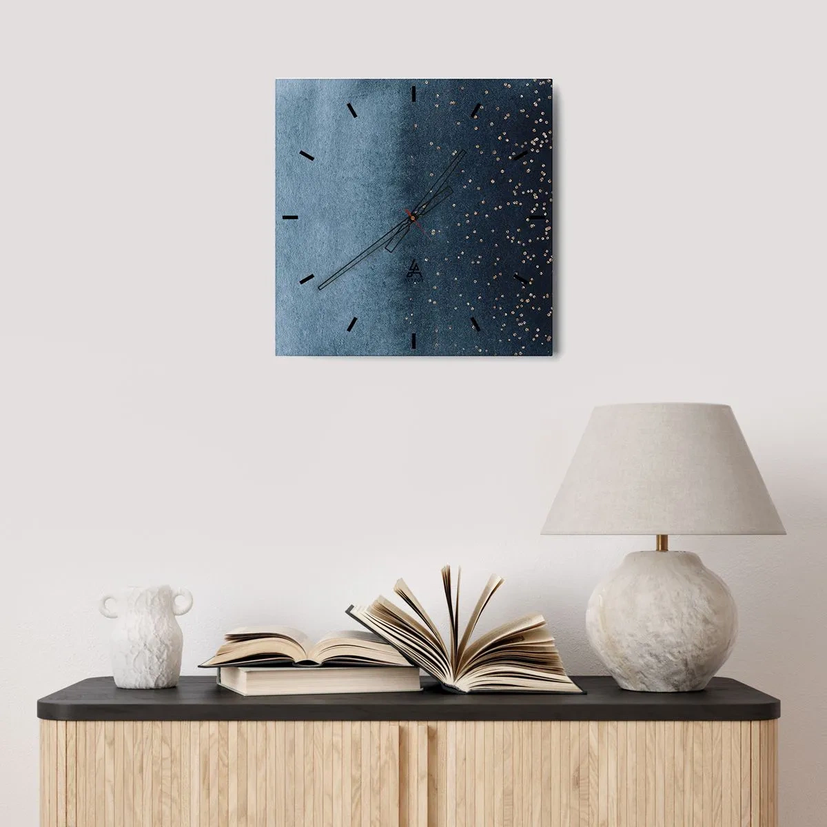 Wanduhr - Glasuhr - Komposition - blaue Phasen - 40x40 cm