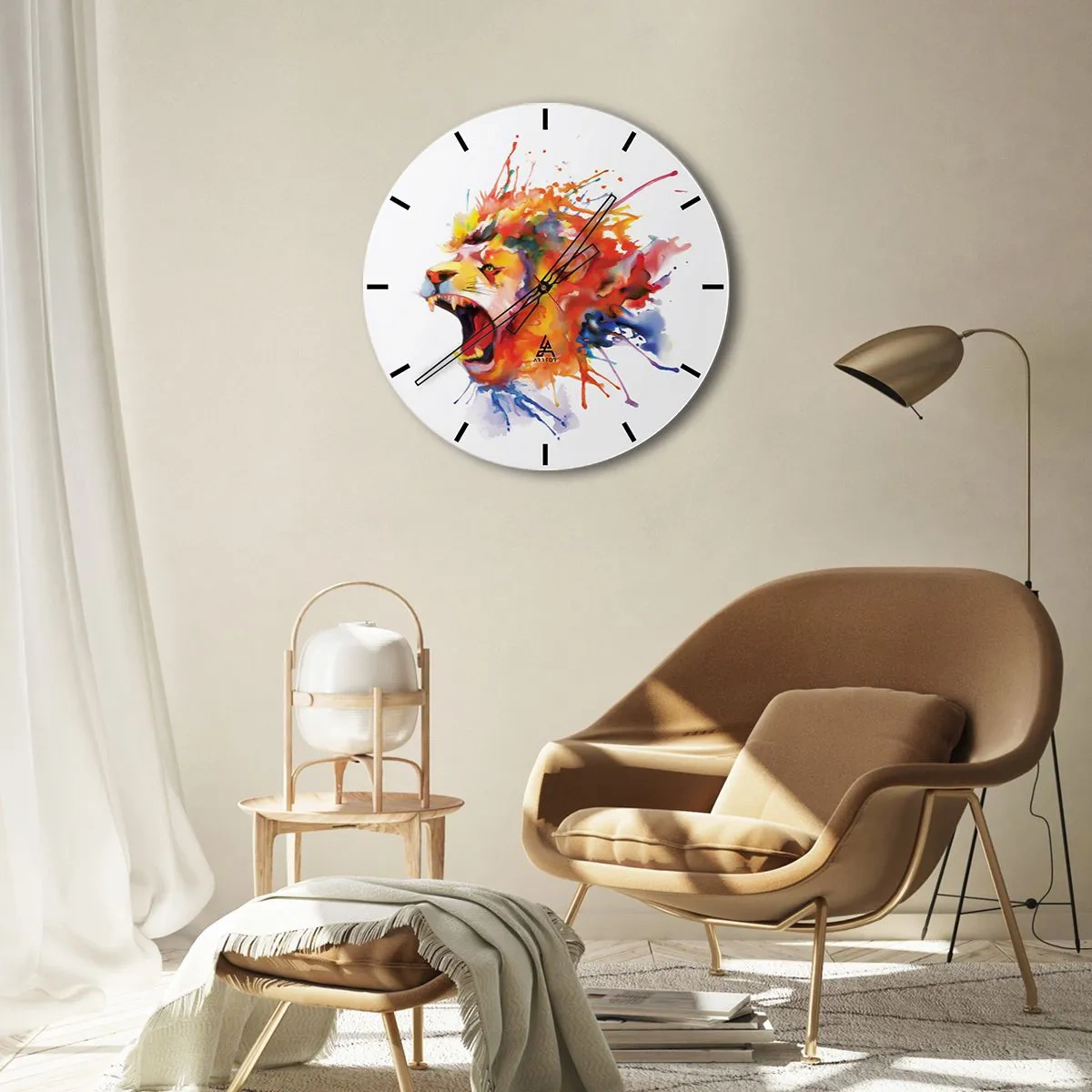 Wanduhr - Glasuhr - Ein Löwe im Aquarellstil voller Farben - 30x30cm - Um vor Wut zu explodieren - Moderne Wanddekoration für Wohnzimmer, Küche und Schlafzimmer ARTTOR