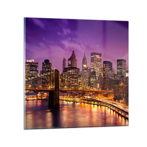 Glasbild - Bild auf glas - Violett-goldenes Manhathann - 30x30 cm