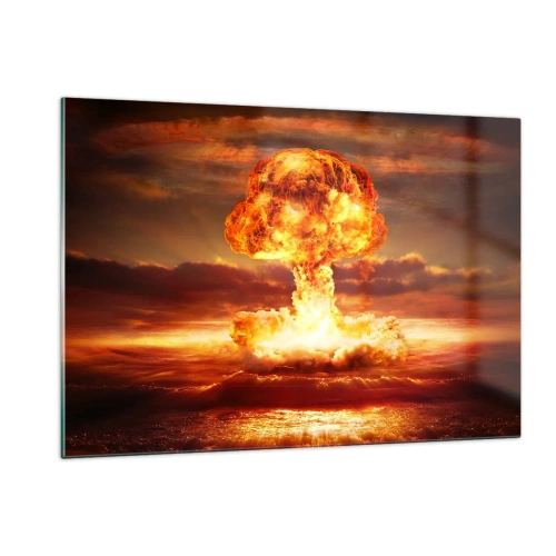 Glasbild - Bild auf glas - Eine Pilzwolkenexplosion in den intensiven Farben eines Sonnenuntergangs - 120x80cm - Und das Ende wird kommen - Moderne Wanddekoration für Wohnzimmer und Schlafzimmer ARTTOR