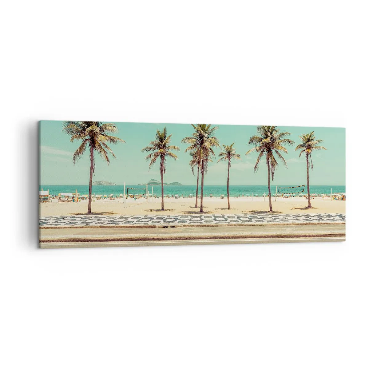 Bild auf Leinwand - Leinwandbild - Palmen am Strand mit Blick auf das Meer und den blauen Himmel - 140x50cm - Beim Bewachen des Strandes - Moderne Wanddekoration für Wohnzimmer und Schlafzimmer ARTTOR