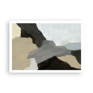Poster - Abstrakte Formen in Beige-, Braun- und Grautönen - 100x70cm - Abstraktion: Scheideweg des Graus - Moderne Wanddekoration für Wohnzimmer und Schlafzimmer ARTTOR