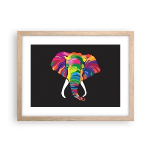 Poster in einem Rahmen aus heller Eiche - Der Elefant, der es liebte, im Regenbogen zu baden - 40x30 cm
