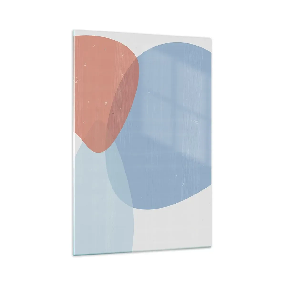 Glasbild - Bild auf glas - Eine abstrakte Komposition in Pastelltönen von Blau und Rosa mit organischen Formen. - 70x100cm - Pastellbeziehungen - Moderne Wanddekoration für Wohnzimmer und Schlafzimmer ARTTOR