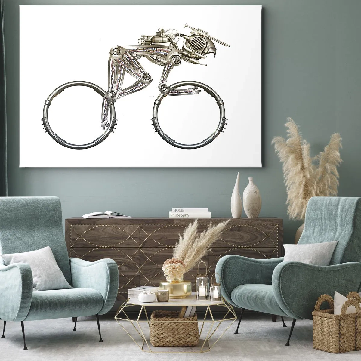 Bild auf Leinwand - Leinwandbild - Ein mechanisches Fahrrad mit futuristischem Design - 100x70cm - Eine tolle Maschine - Moderne Wanddekoration für Wohnzimmer und Schlafzimmer ARTTOR