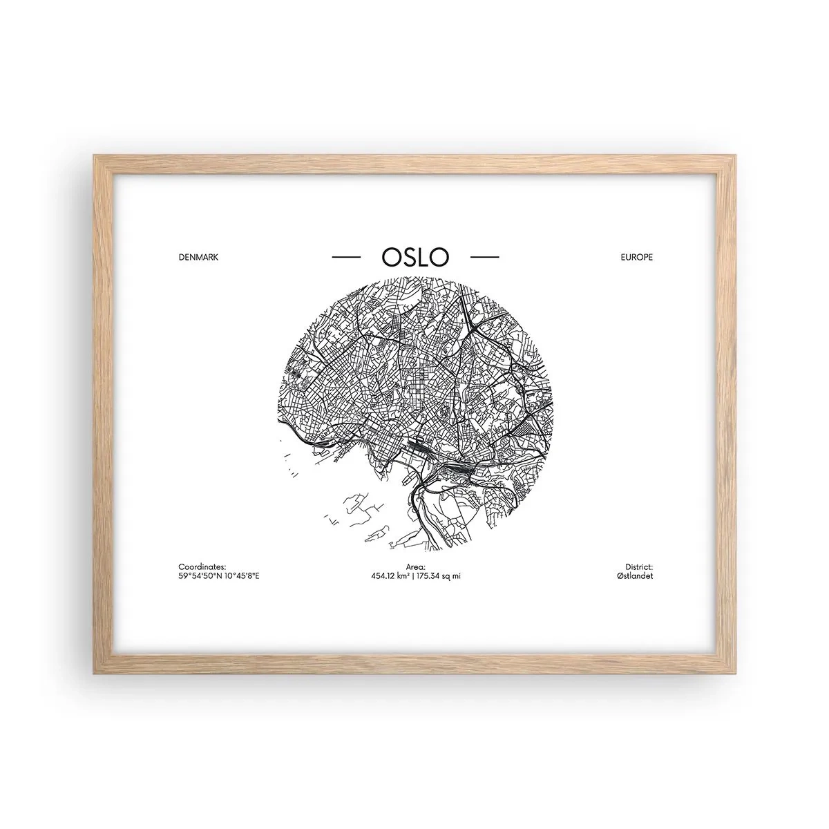 Poster in einem Rahmen aus heller Eiche - Anatomie von Oslo - 50x40 cm