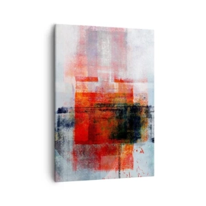 Bild auf Leinwand - Leinwandbild - Abstrakte geometrische Komposition mit roten und orangefarbenen Akzenten - 50x70cm - Komposition leuchtet - Moderne Wanddekoration für Wohnzimmer und Schlafzimmer ARTTOR