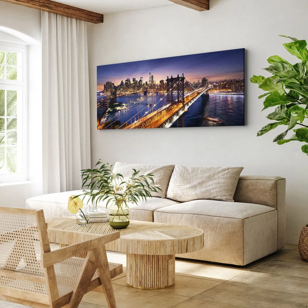 Bild auf Leinwand - Leinwandbild - Eine leuchtende Brücke zum Herzen der Stadt - 100x40 cm