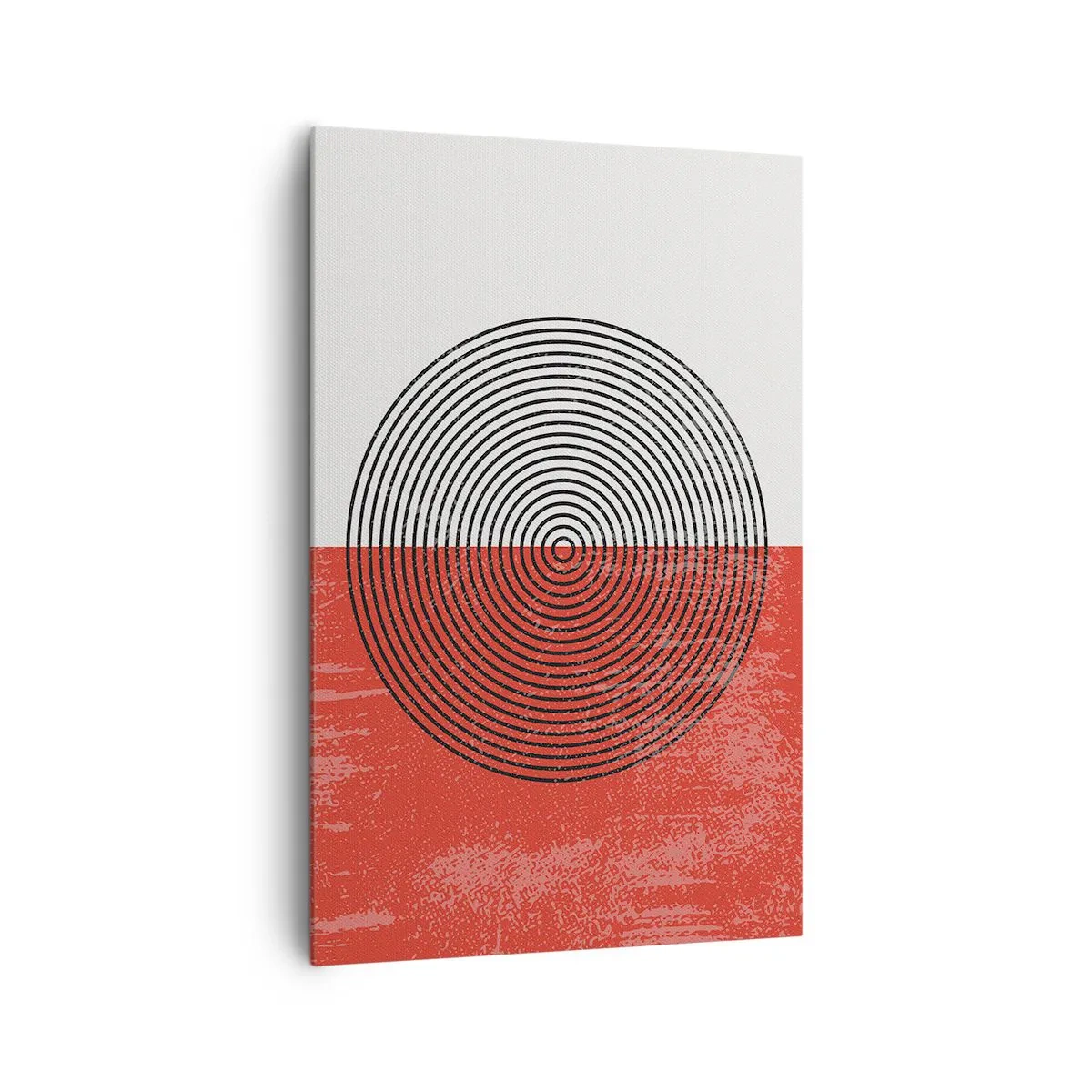 Bild auf Leinwand - Leinwandbild - Geometrisches Muster mit konzentrischen Kreisen auf rot-weißem Hintergrund - 80x120cm - Auf den Punkt gebracht - Moderne Wanddekoration für Wohnzimmer und Schlafzimmer ARTTOR