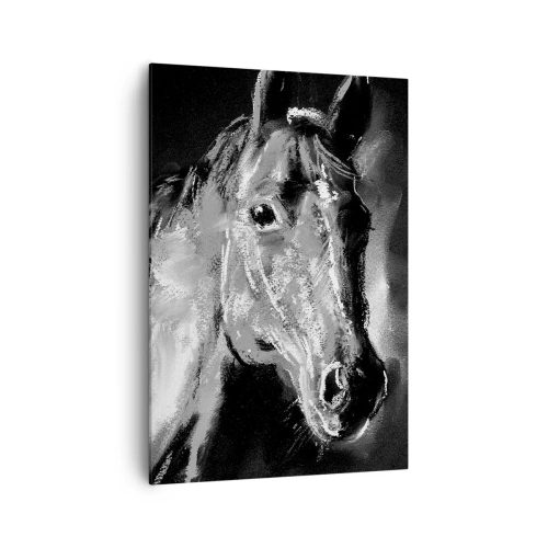 Bild auf Leinwand - Leinwandbild - Porträt eines Pferdes im dynamischen Schwarz-Weiß-Stil - 70x100cm - Das Leuchten einer edlen Seele - Moderne Wanddekoration für Wohnzimmer und Schlafzimmer ARTTOR