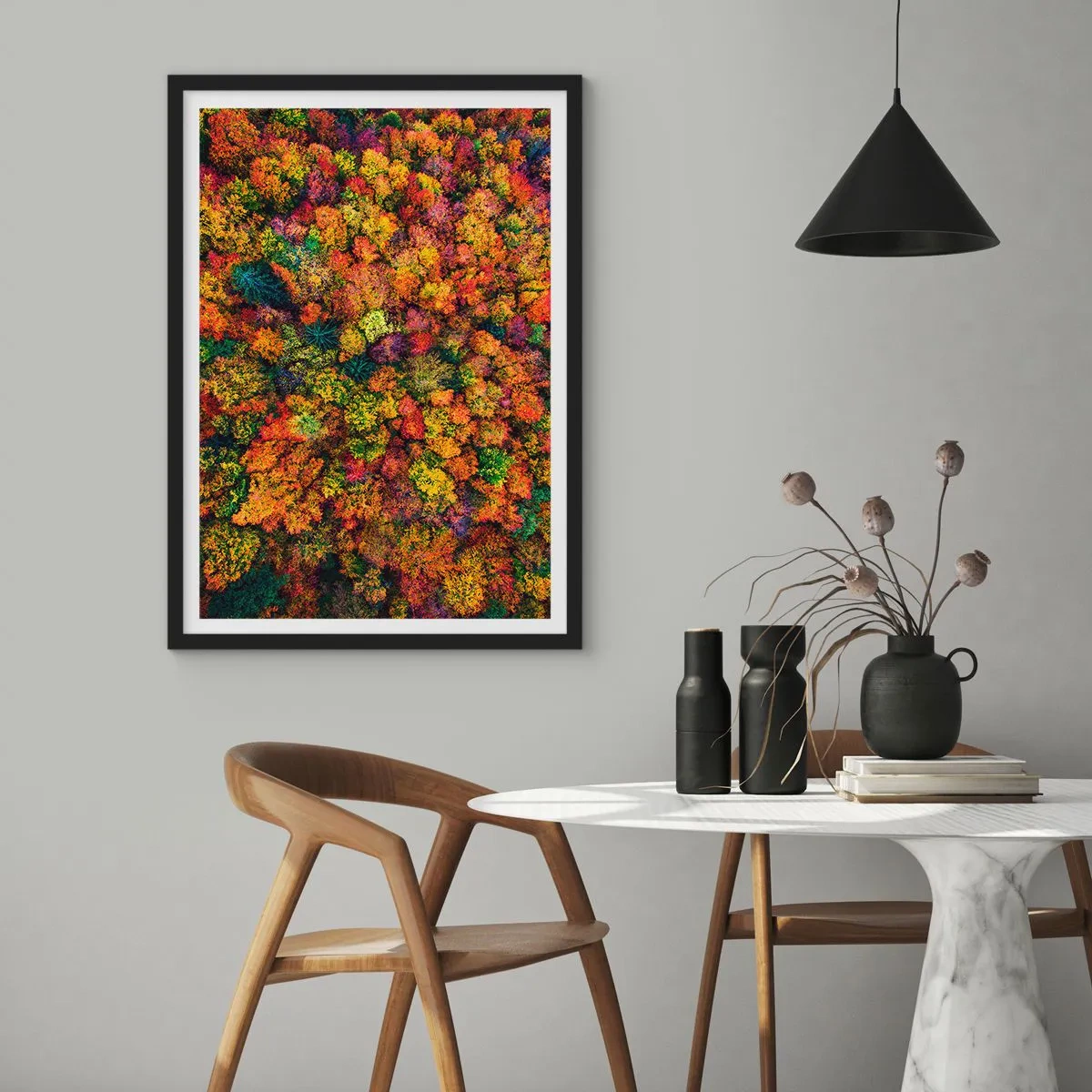 Poster in einem schwarzem Rahmen - Blumenstrauß aus Herbstbäumen - 40x50 cm