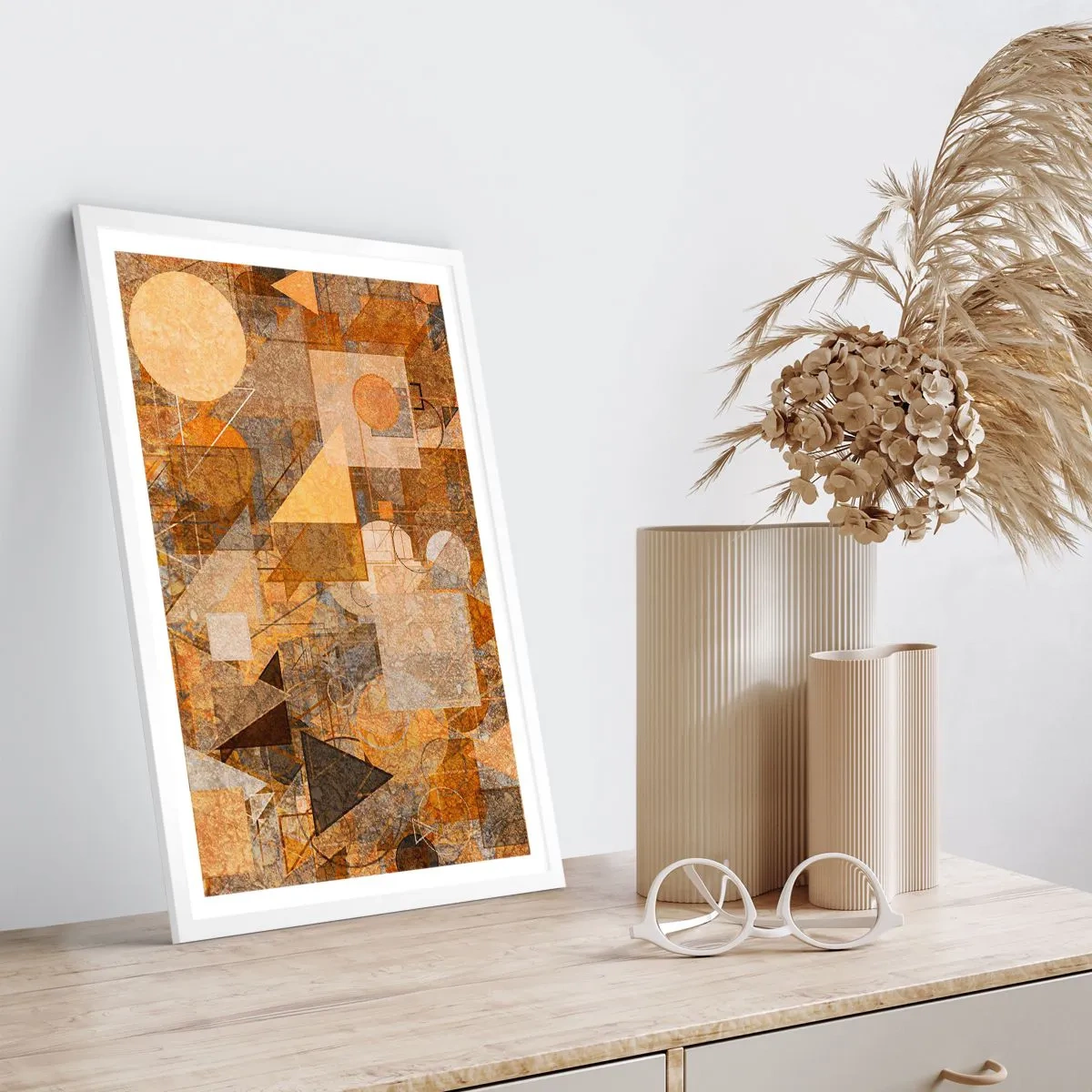 Poster in einem weißen Rahmen - Eine kubistische Studie aus Bronze - 61x91 cm