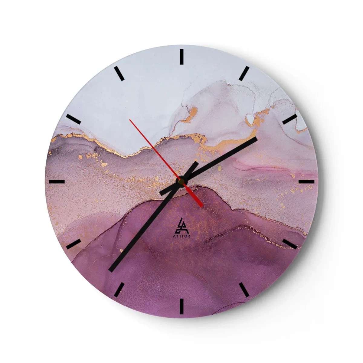 Wanduhr - Glasuhr - Violett und lila Wellen - 40x40 cm