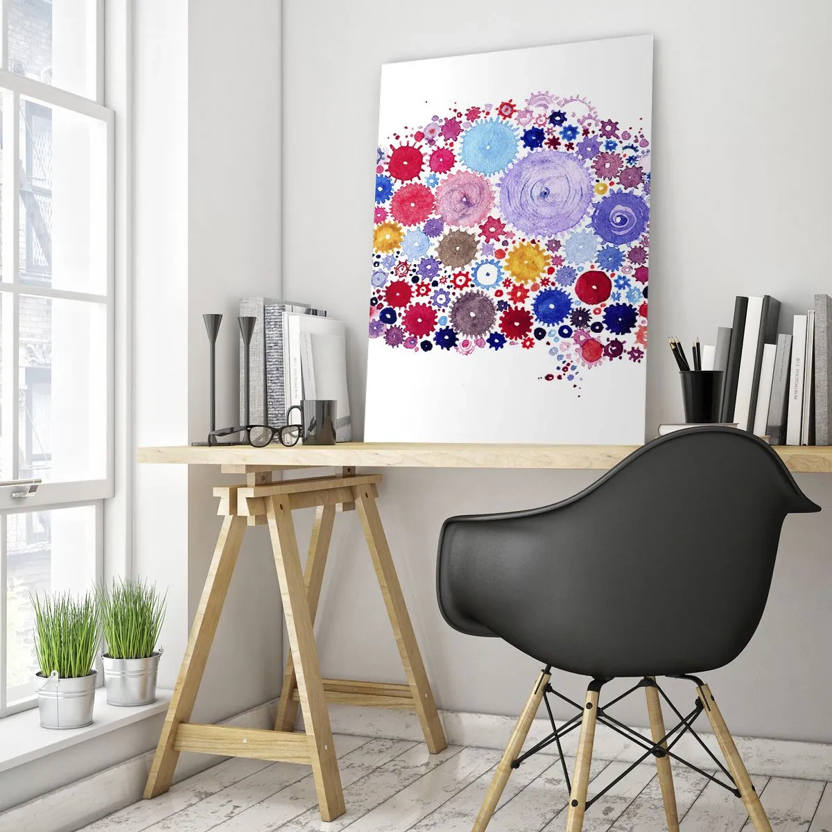 Glasbild - Bild auf glas - Buntes abstraktes Gehirn mit floralem Motiv - 80x120cm - Die perfekteste Maschine der Natur - Moderne Wanddekoration für Wohnzimmer und Schlafzimmer ARTTOR