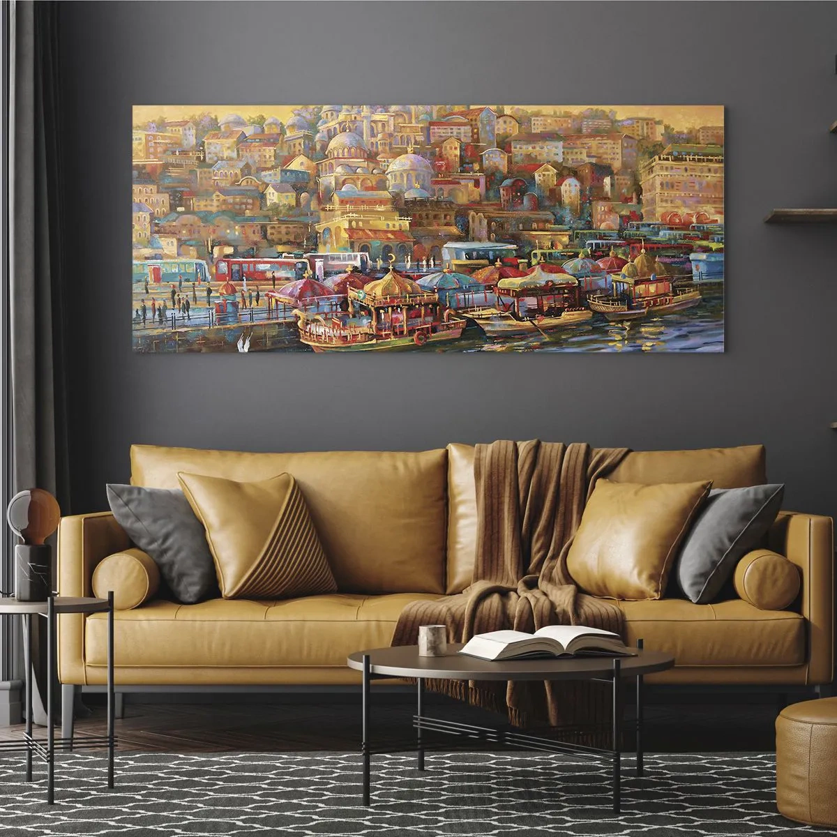 Glasbild - Bild auf glas - Malerisches Panorama von Istanbul mit Blick auf die Bucht und die Stadt - 120x50cm - Istanbuler Geschichte - Moderne Wanddekoration für Wohnzimmer und Schlafzimmer ARTTOR