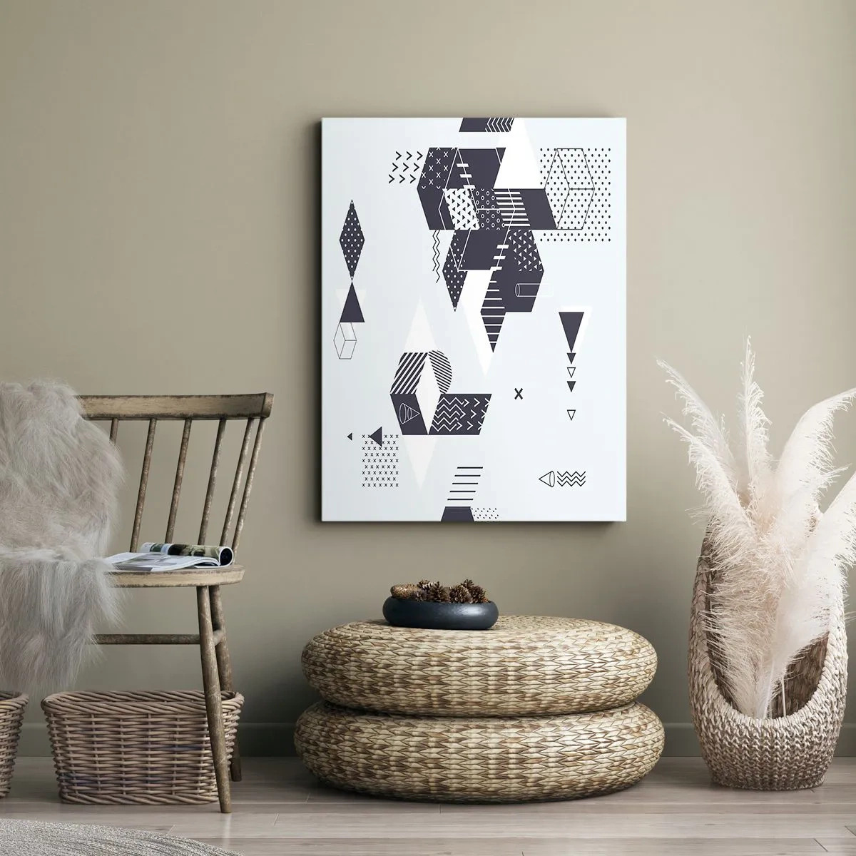 Bild auf Leinwand - Leinwandbild - Moderne geometrische Grafiken in Weiß- und Marineblautönen - 80x120cm - In der Seele eines Mathematikers - Moderne Wanddekoration für Wohnzimmer und Schlafzimmer ARTTOR