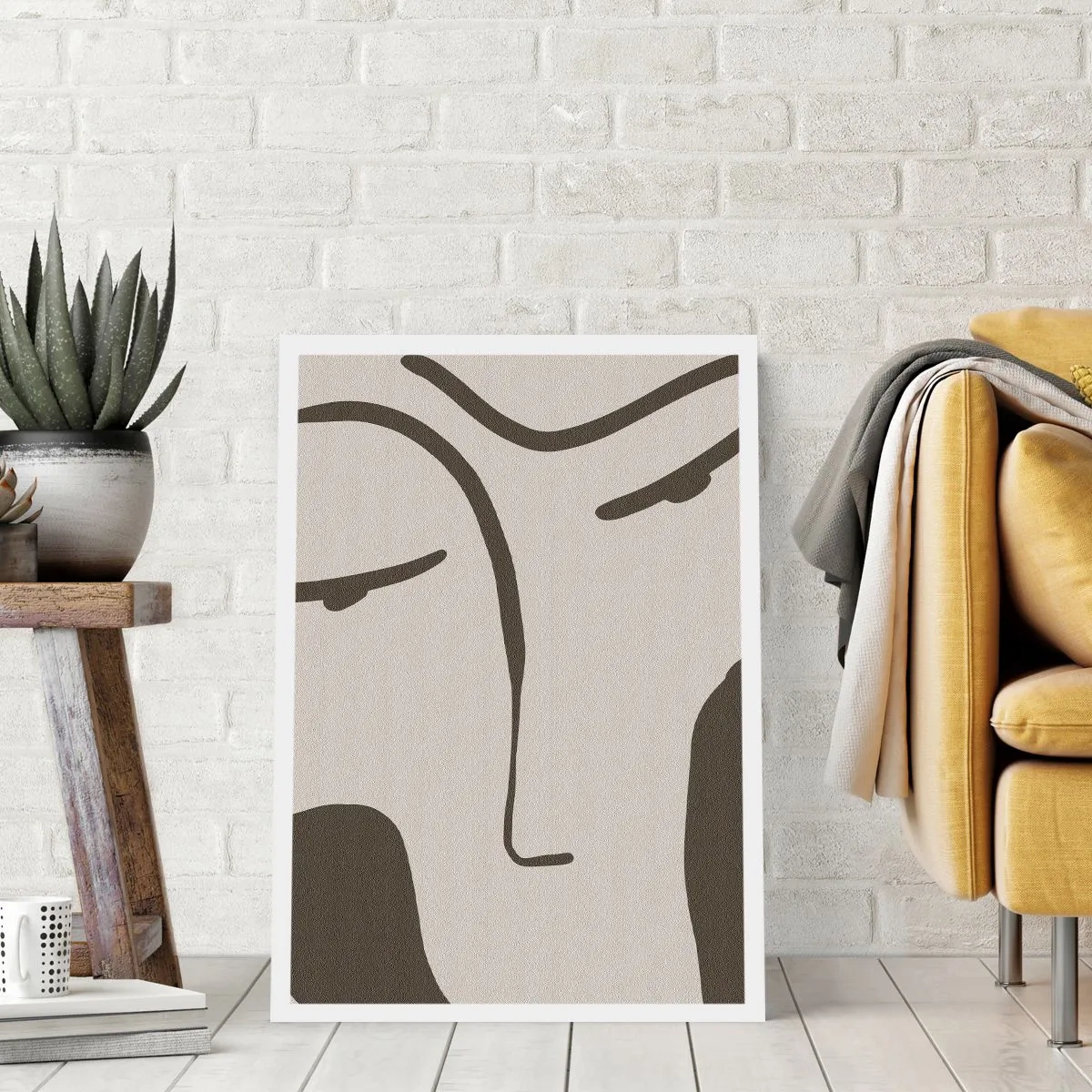 Poster - Minimalistisches Gesichtsporträt - 50x70cm - Wie ein Modigliani-Gemälde - Moderne Wanddekoration für Wohnzimmer und Schlafzimmer ARTTOR