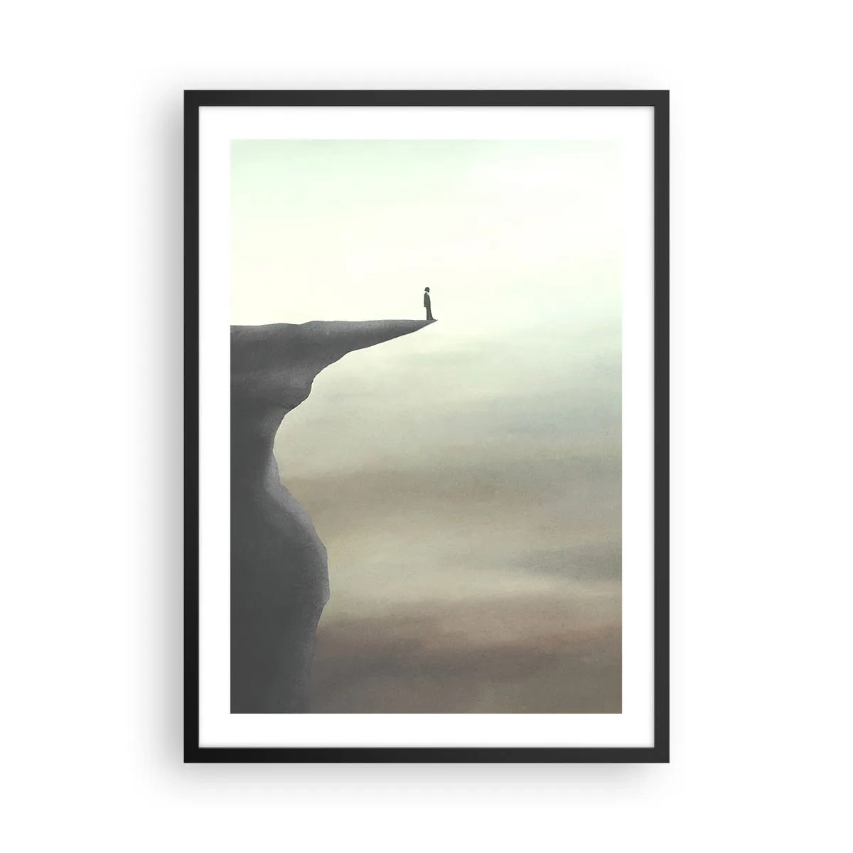 Poster in einem schwarzem Rahmen - Silhouette einer Frau, die am Rand einer Klippe steht - 50x70cm - Nach oben, natürlich! - Moderne Wanddekoration für Wohnzimmer und Schlafzimmer ARTTOR