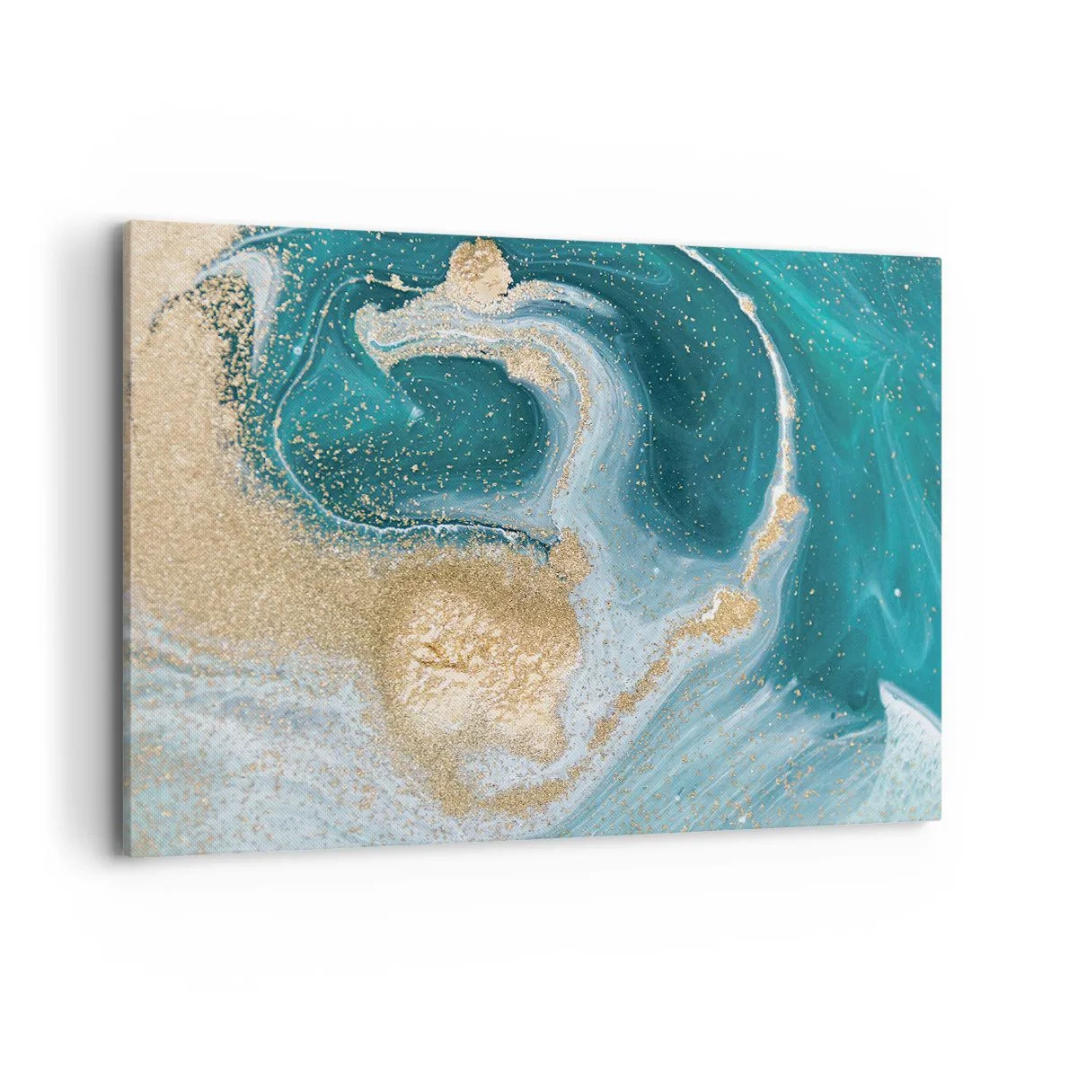 Bild auf Leinwand - Leinwandbild - Abstrakter Wirbel in Türkis- und Goldtönen - 100x70cm - Ein Strudel aus Gold und Türkis - Moderne Wanddekoration für Wohnzimmer und Schlafzimmer ARTTOR