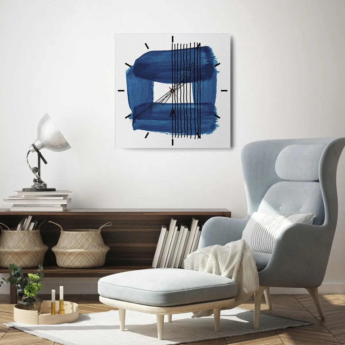 Wanduhr - Glasuhr - Blaue und schwarze Komposition - 40x40 cm